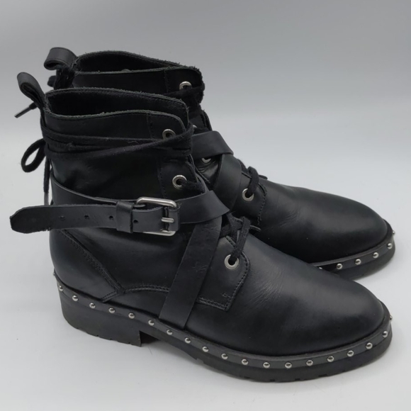 All Saints Leather Embellished Combat Boots 37/6 - Picture 3 of 11